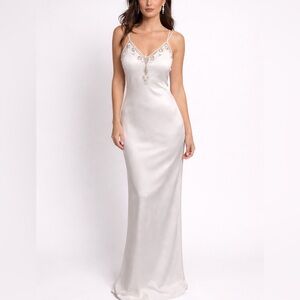 Cache/ Vintage 80's Ivory Spaghetti Strap W/Crystal
Embellishments SZ 06